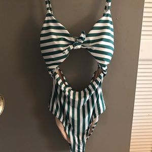 Lauren Conrad green striped swim suit